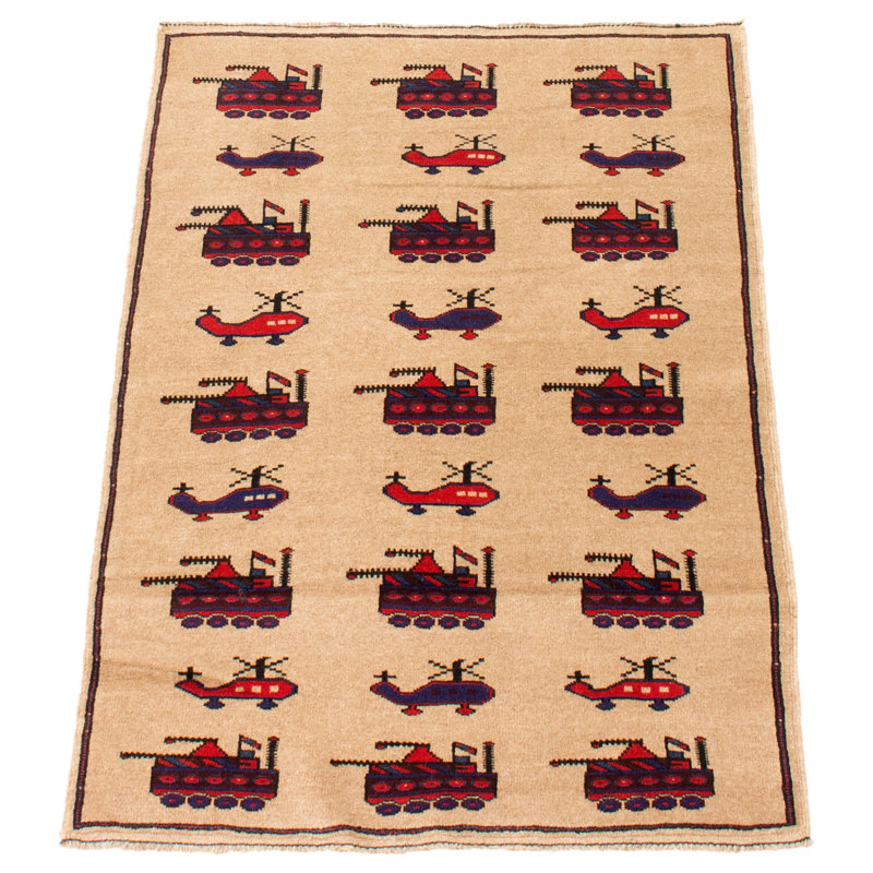 Tapis unique en laine noué à la main 3 pi x 4 pi 5 po nouvel âge Iolando
