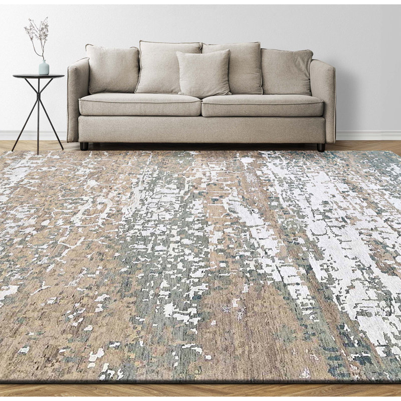 Hand Knotted Abstract Area Rug, Rectangle 12' x 15'