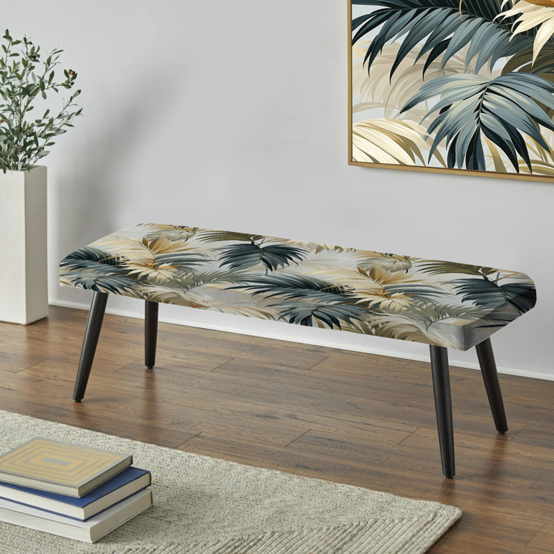 Whispering Palms Tropical Pattern II - Tropical Upholstered Black Bench