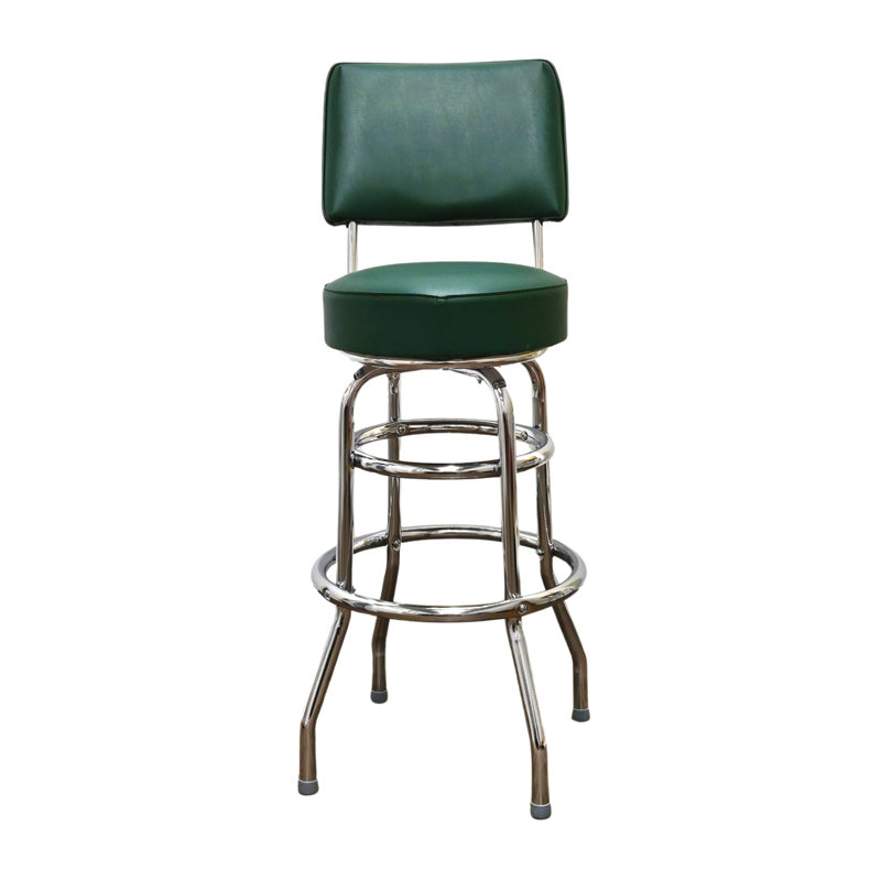 Green Leather 30'' Swivel Bar Stool with Metal Frame