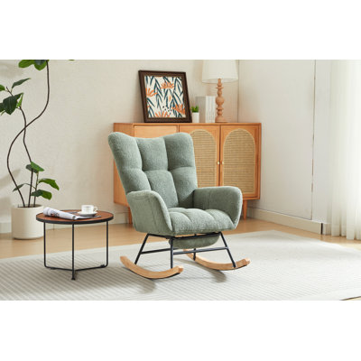 Nursery Rocking Chair, Upholstered Glider Chair With High Backrest, Rocker Accent Armchair With Solid Wood Legs