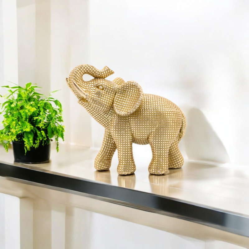 Modern Resin Polyresin Elephant Figurine with Intricate Detailing - Elegant Decorative Accent for Contemporary and Stylish Home Decor
