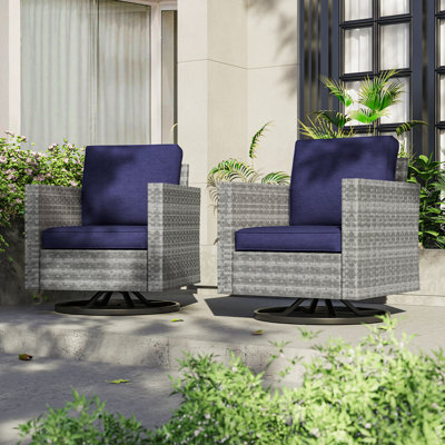 2-Piece Outdoor Wicker Swivel Rocker Chair Set with Cushions