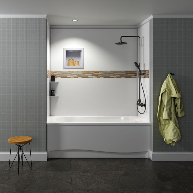 Mur de douche à quatre panneaux H 96 po x P 48 po, Gris