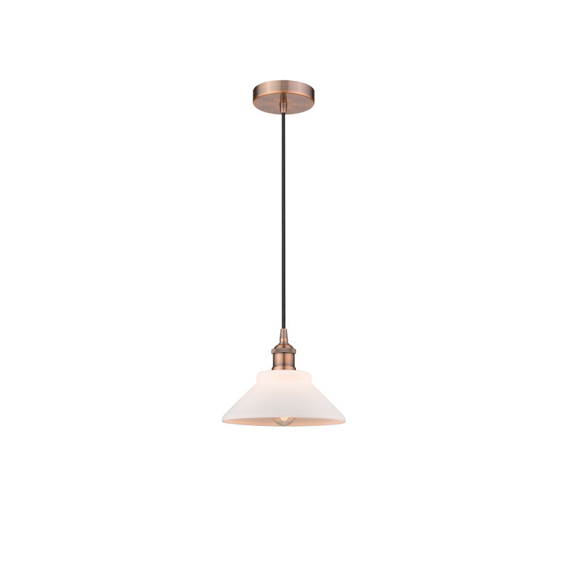 Luminaire suspendu conique à 1 lumière Choccolocco, Blanc mat, Cuivre antique