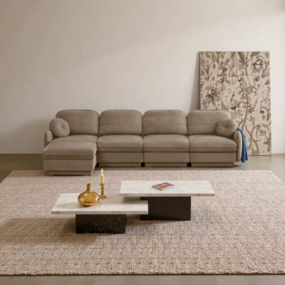 Canapé modulaire en L surdimensionné en chenille de 137 po Rumley avec repose-pieds mobile, coussins de dossier matelassés et coussins ronds Rumley
