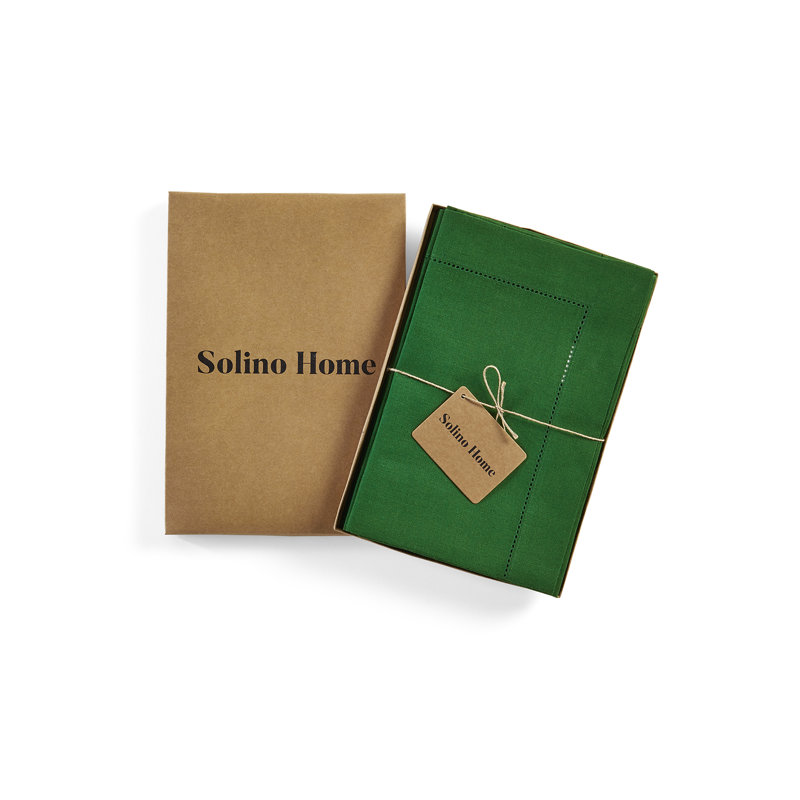 100% Pure Linen Hemstitch Dinner Napkins - Classic Hemstitch, Garden Green