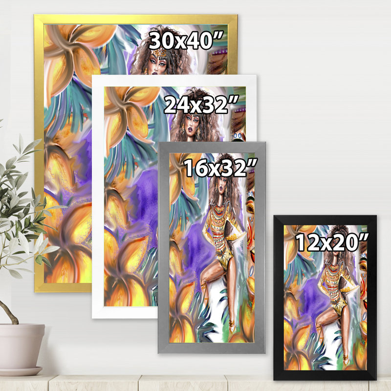«Tropical Amazon Warrior», peinture sur toile à cadre flottant, Toile encadrée d'or, H 20 po x l 12 po x P 1po