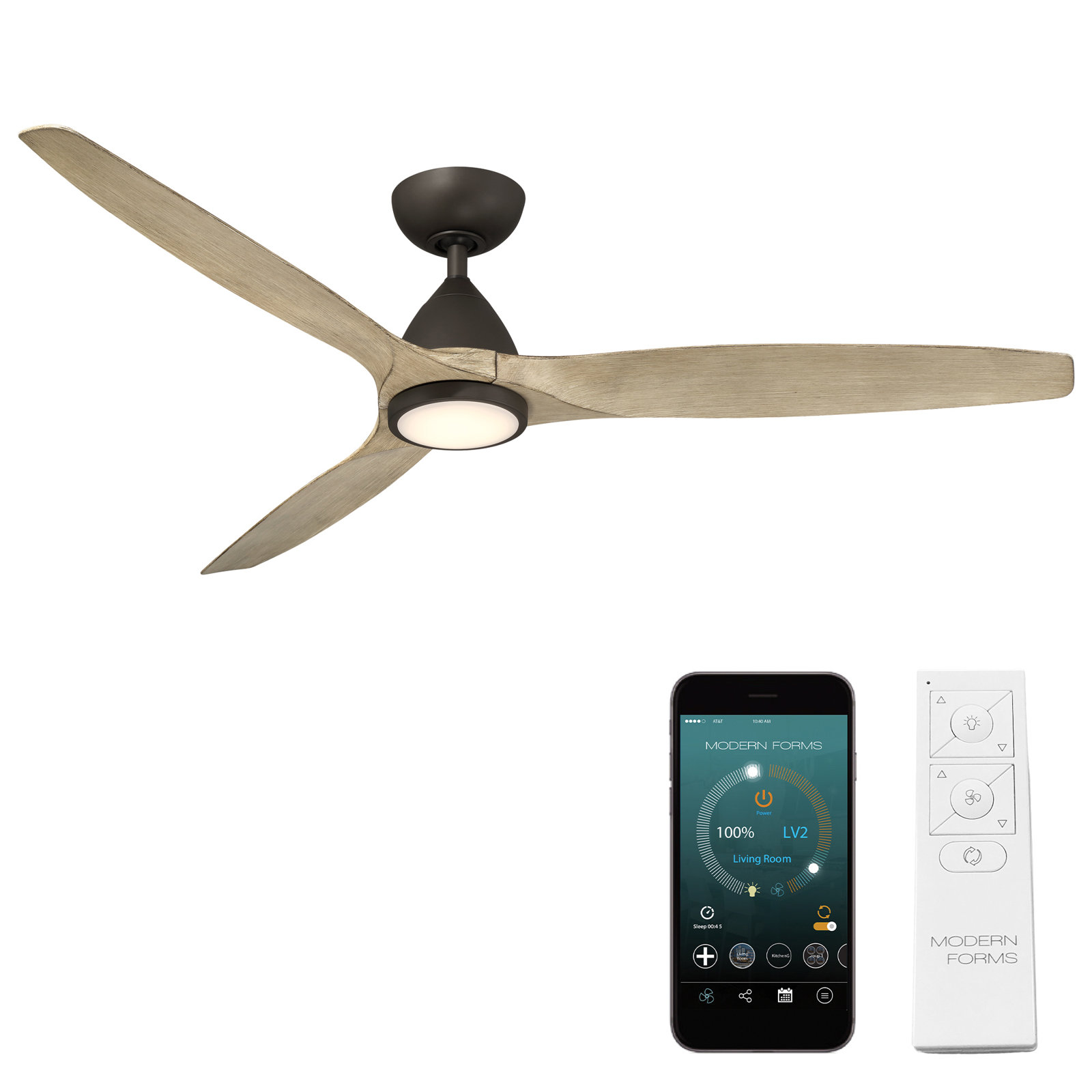 Skylark Smart Ceiling Fan with LED Light Kit, Bronze, 54" Wide, White Oak
