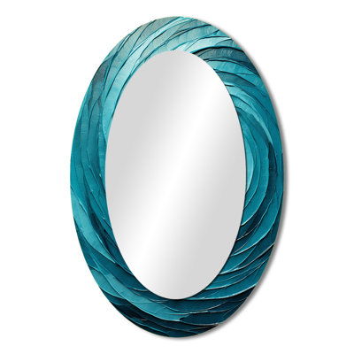 Teal Twisting Tranquility Spiral II - Blue Modern Oval Wall Mirror