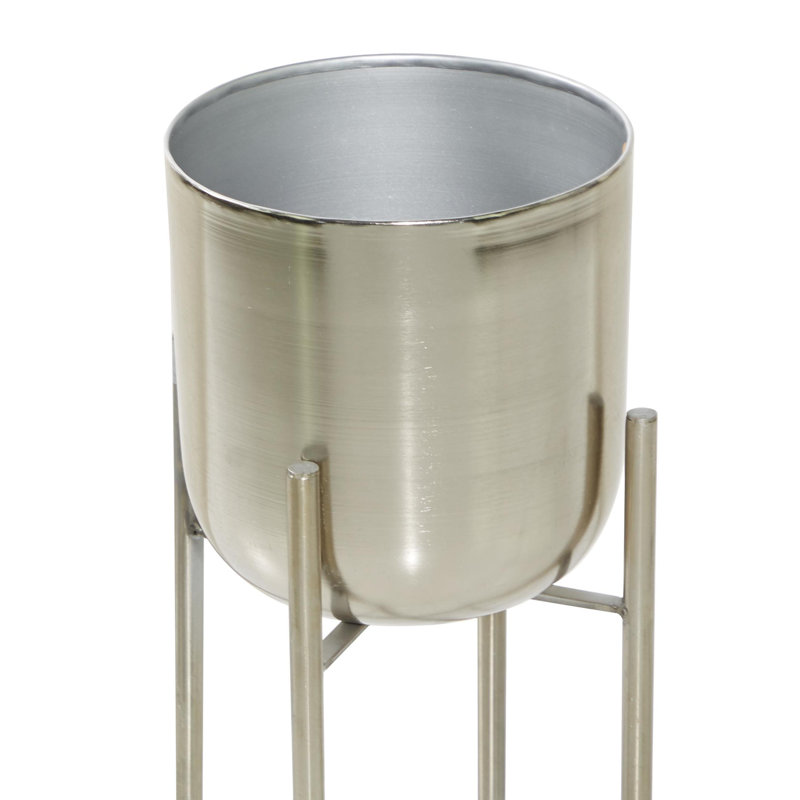 2 - Piece Metal Dome Indoor Outdoor Planter with Removable Stand Set, Silver