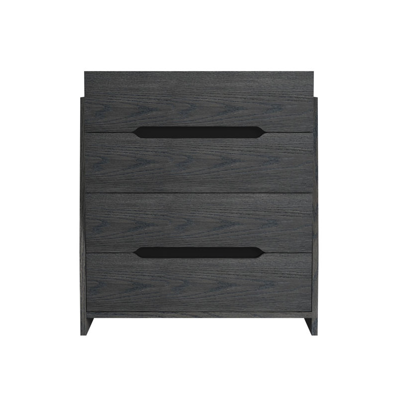 Itsumi Solid Wood 4-Drawer Chest, Black, Black