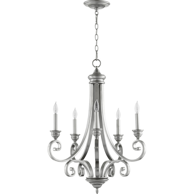 Lustre classique / traditionnel à 5 lumières de style bougie Cambron, Nickel classique