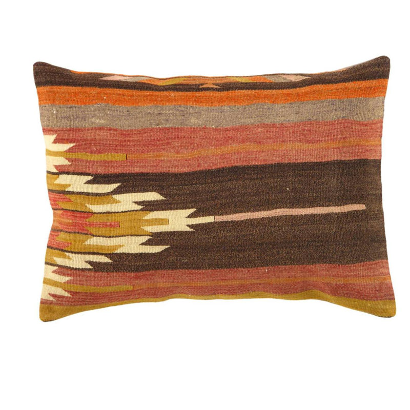 Coussin décoratif kilim turc 20 po x 27 po, H 20 po x l 27 po, Brun / orange / rouille