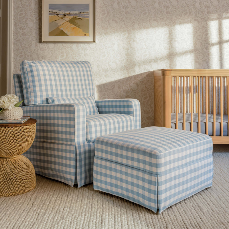 Crawford Ottoman, Blue Gingham