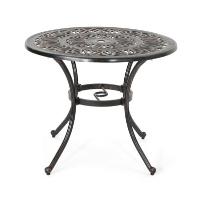 Outdoor Round Cast Aluminum Dining Table, Shiny Copper