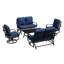Ensemble de conversation de patio 5 pièces avec table basse, causeuses doubles, chaises pivotantes et coussins bleus-1304118502