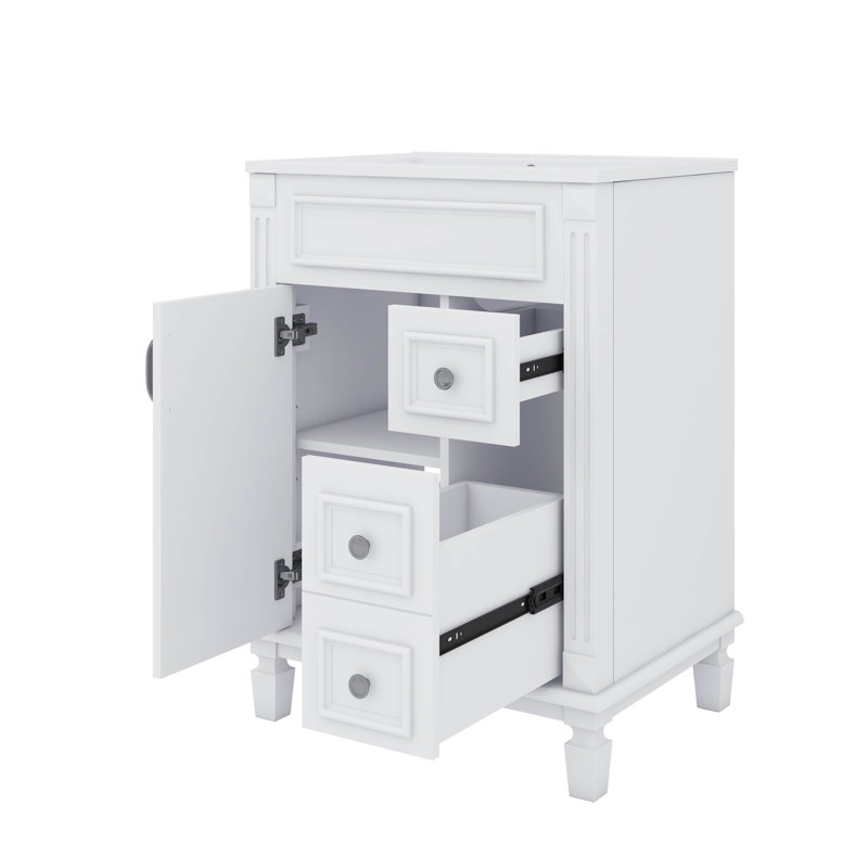 Petit meuble-lavabo 24 po avec lavabo en céramique 2 tablettes réglables, Blanc