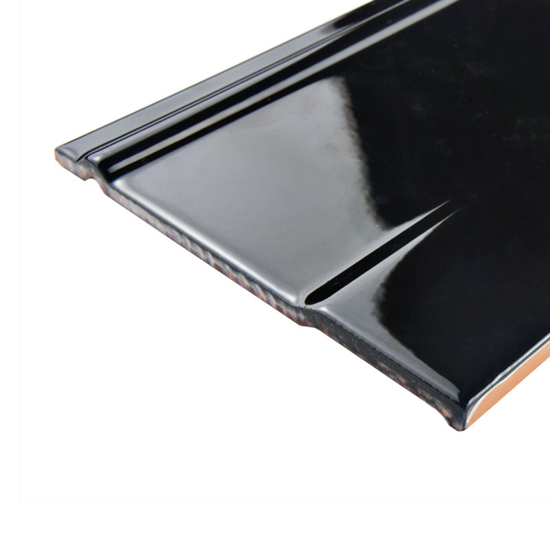 Santorini 7.88" x 5.88" Glossy Ceramic Bullnose Tile Trim in Nero