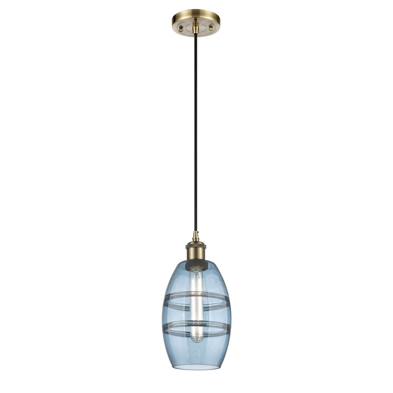 Luminaire suspendu 1 lumière Absalat, Laiton antique, Bleu princesse, H 8,13 po x l 5,88 po x P 5,88 po