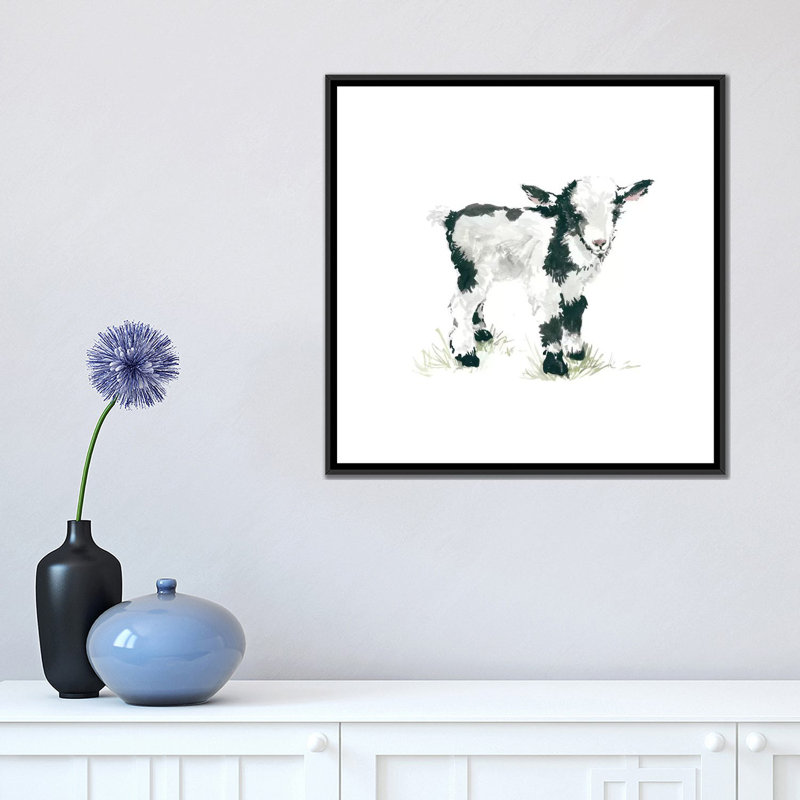 «Goat», peinture sur toile tendue, H 18 po x l 18 po x P 1,5 po, Toile avec cadre noir, Pas de tapis