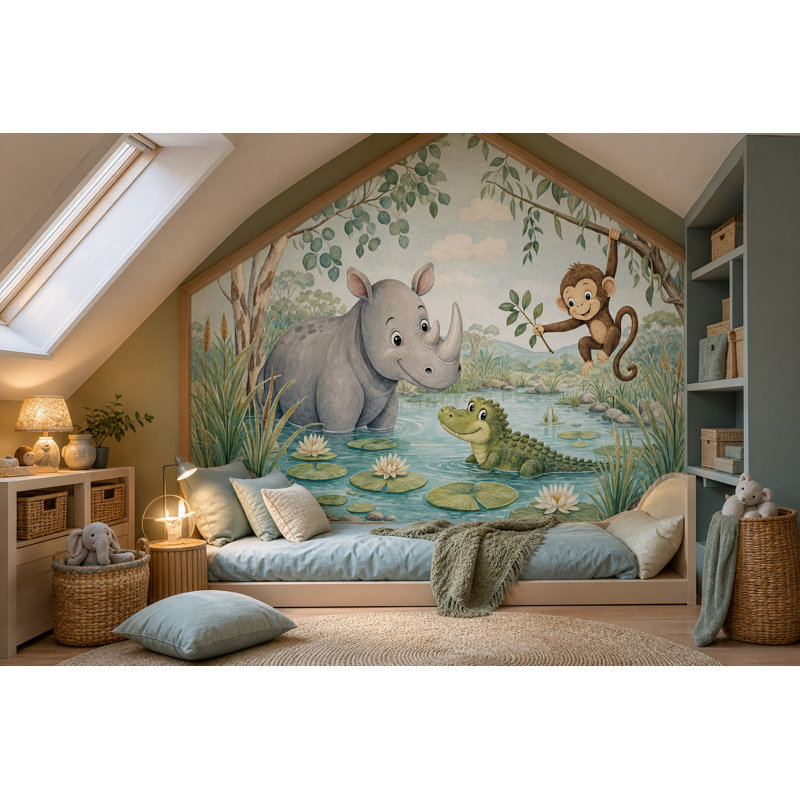 Papier peint animaux de la jungle, 200 po x 120 po, Non tissé