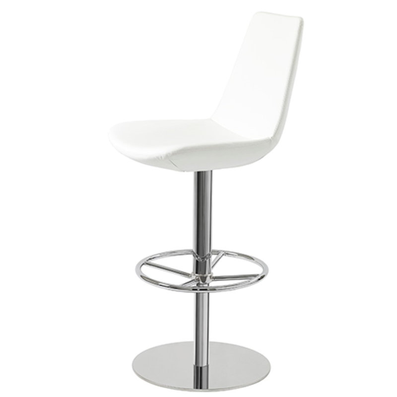 Tabouret de bar Shinkle, Cuirette blanche, Acier inoxydable