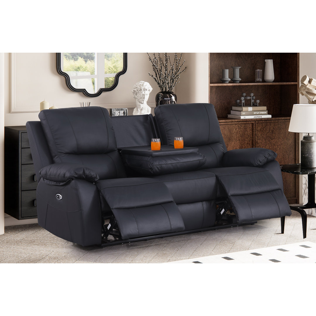 Ahnika 79.52'' Genuine Leather Pillow Top Arm Reclining Sofa Latitude Run®