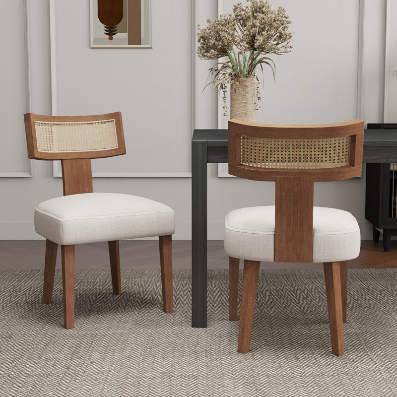 Chaises de salle à manger rembourrées Farhat, Beige/brun, Bois