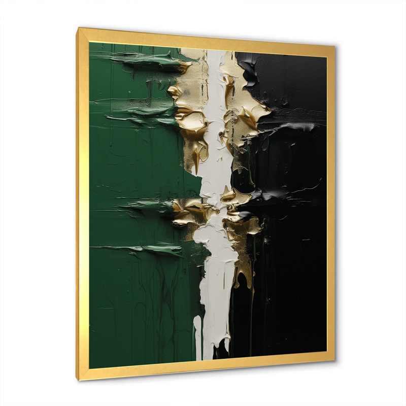 Encre dorée et encre noire II - peinture abstraite, art mural, Encadrement doré, H 40 po x l 30 po x P 1,5 po