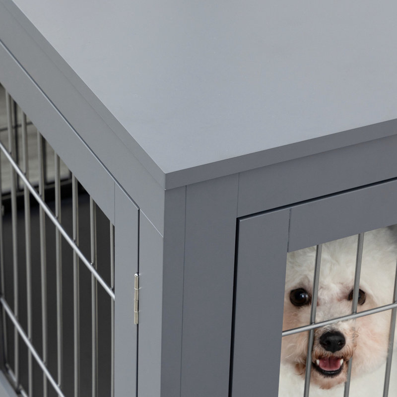 Chenil en fil métallique, cage intérieure pour animal de compagnie avec portes doubles, gris pour chiens de taille moyenne et petite, cage de table de bout, meuble pour chenil