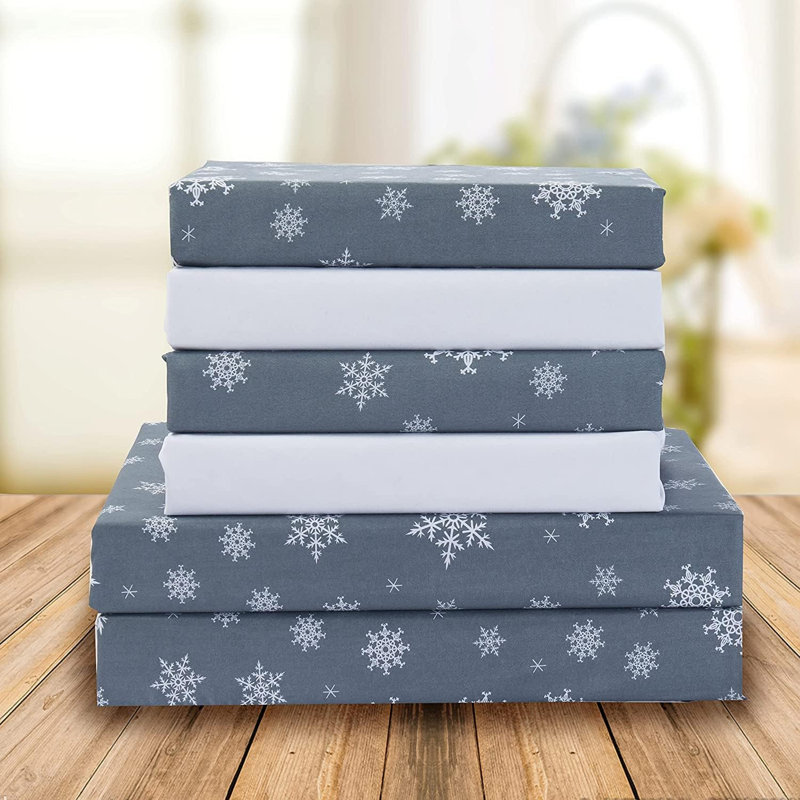Elegant Comfort Holiday Printed 6-Piece Sheet Set, 1500 Thread Count, Breathable And Super Soft Material, Wrinkle Resistant, Fitted Sheets With Smart Pockets, 6PC King