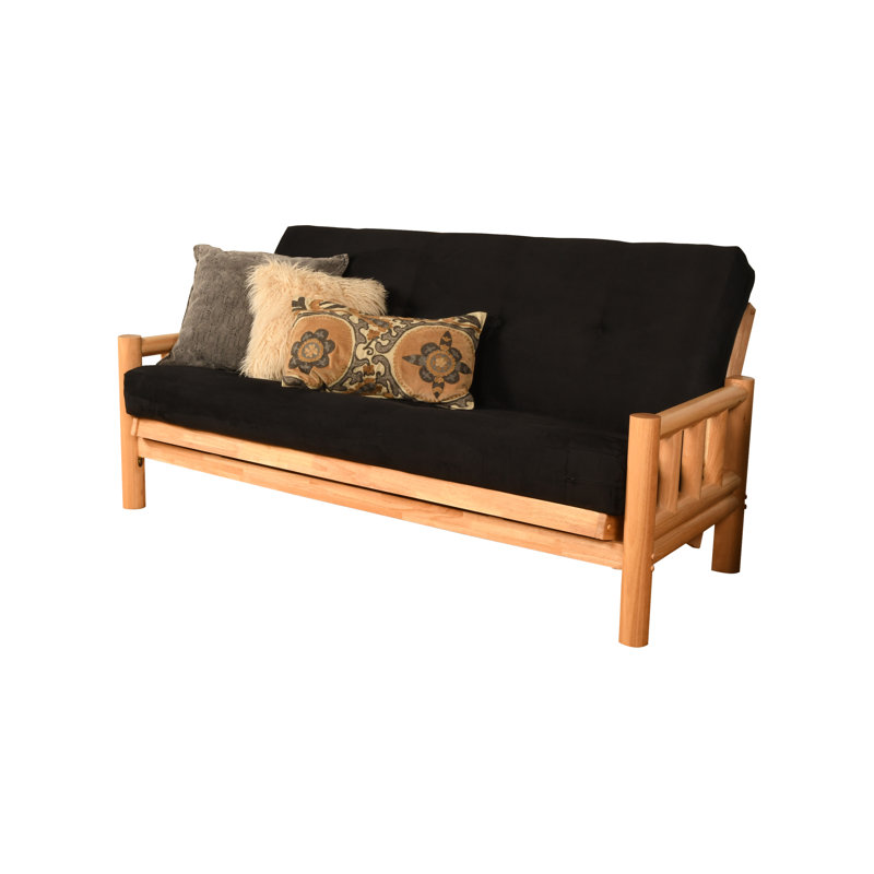 Futon double en coton avec matelas Anders, Microfibre noir suède, Naturel