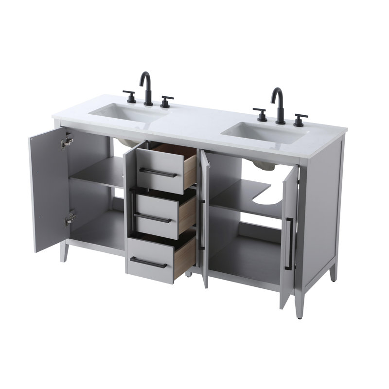 Meuble-lavabo double 60 po, Gris