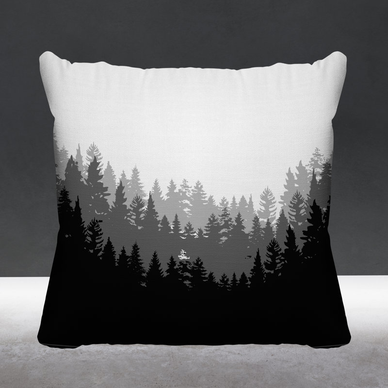 Coussin intérieur / extérieur Pine Trees Cabin, 19 po x 19 po, Noir, Carré