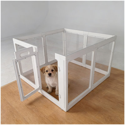 Clear Acrylic Dog Playpen Indoor, Transparent Fence for Puppy Rabbit and Cat, Easy Assemble Plastic Playard 8 Panels