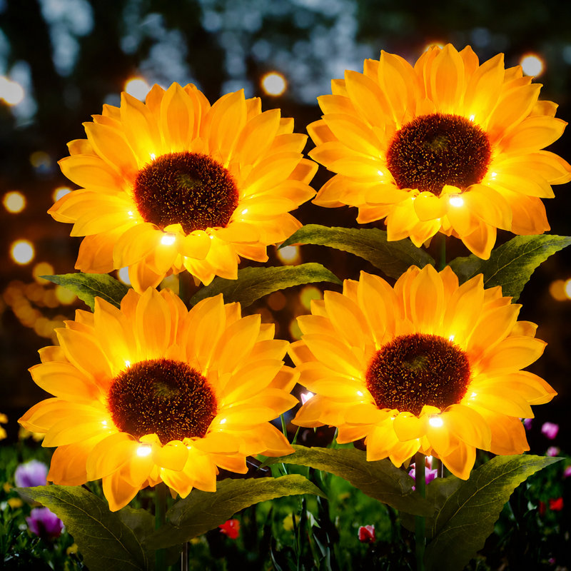 Hartshorne Solar Powered Weather Resistant Sunflower Pathway Light (Set of 4)