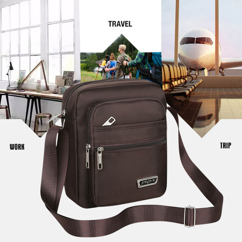 Six Layer Zipper Shoulder Messenger Bag Business Bag Wallet, Brown