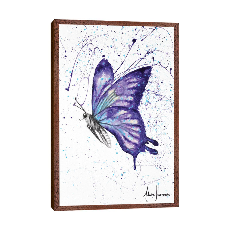 Lavender Butterfly by Ashvin Harrison - Print on Canvas, 66.04 cm H x 45.72 cm W, Classic Brown Wood Framed