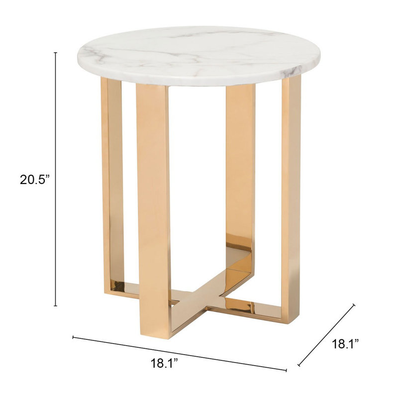 Table de bout ronde en pierre blanche et or 21 po