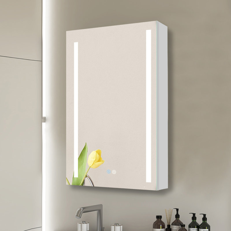 30X20 Inch LED Bathroom Medicine Cabinet Surface Mounted Cabinets With Lighted Mirror  White Left Open