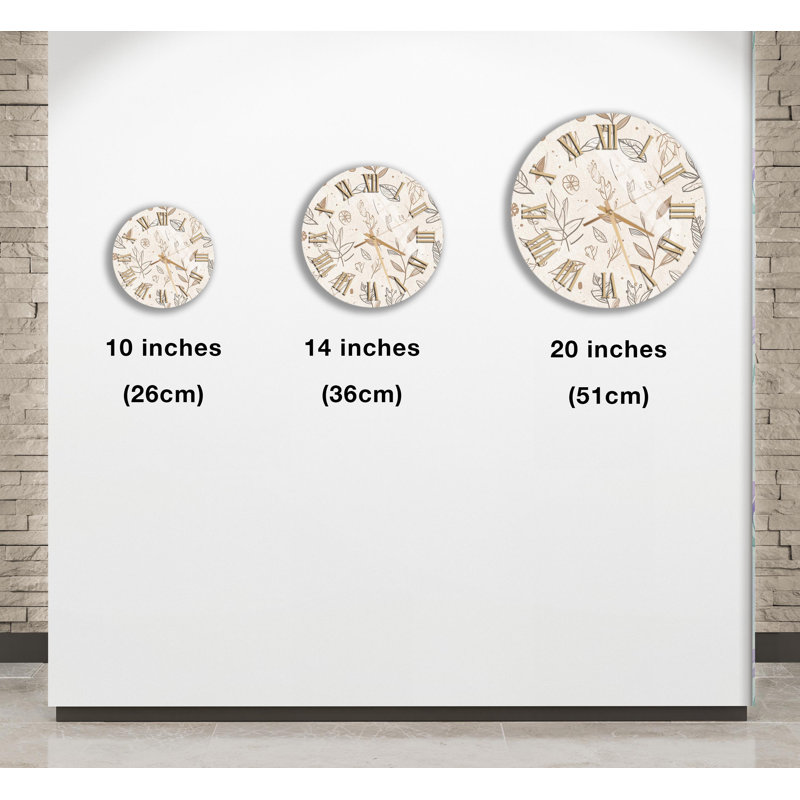 Horloge murale beige en verre trempé floral, décoration murale botanique élégante, idée de cadeau de pendaison de crémaillère unique, horloge murale art moderne, horloge de bureau