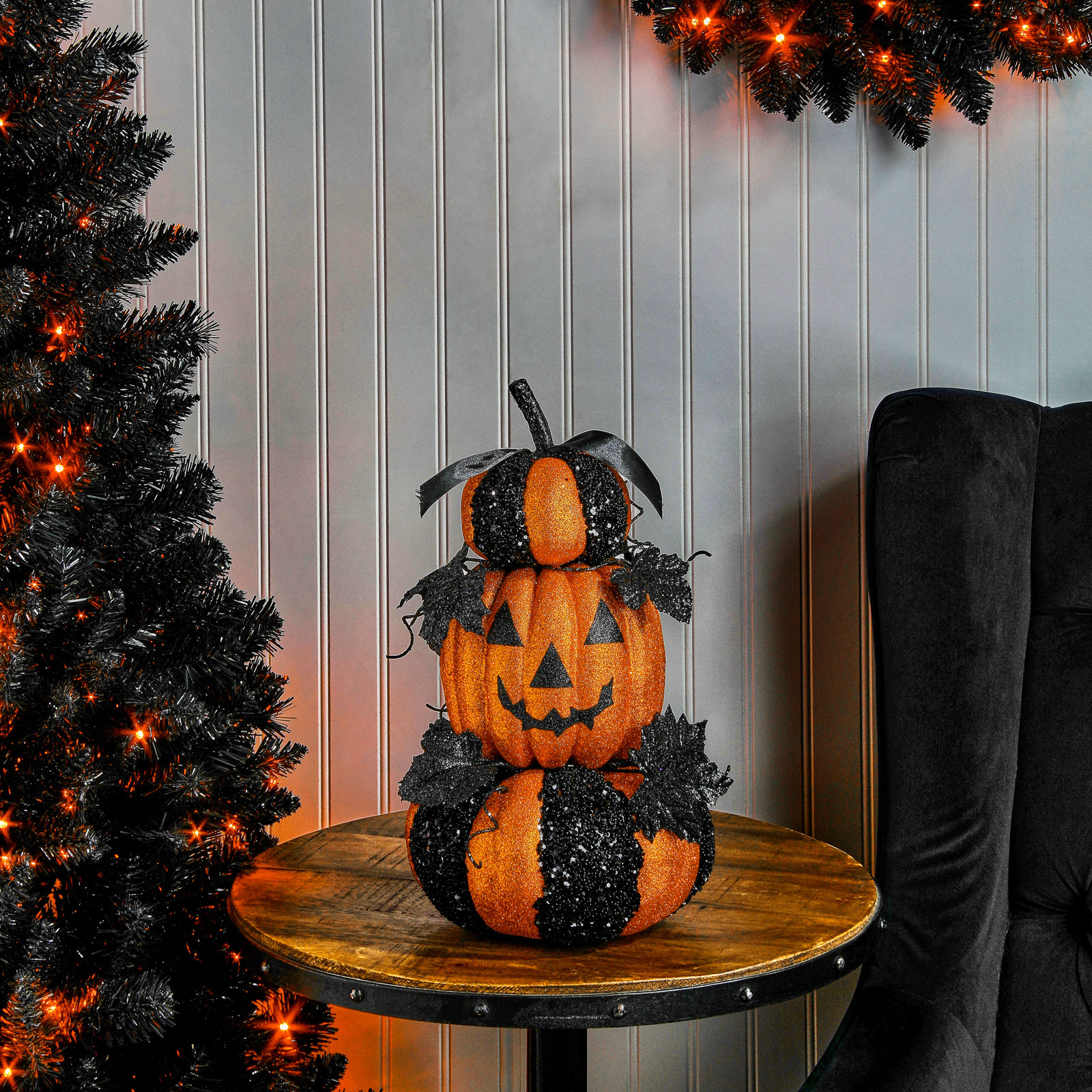 16" Glitter Pumpkin Stack