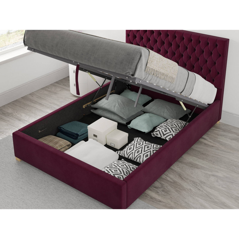 Central City Upholstered Ottoman Storage Bed, Single (3'), Berry