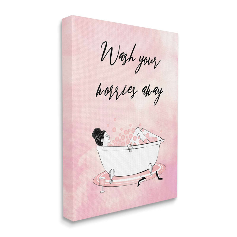 «Bubble Bath Glam Pink Bubbles», art textuel, H 20 po x l 16 po x P 1,5 po, Toile tendue