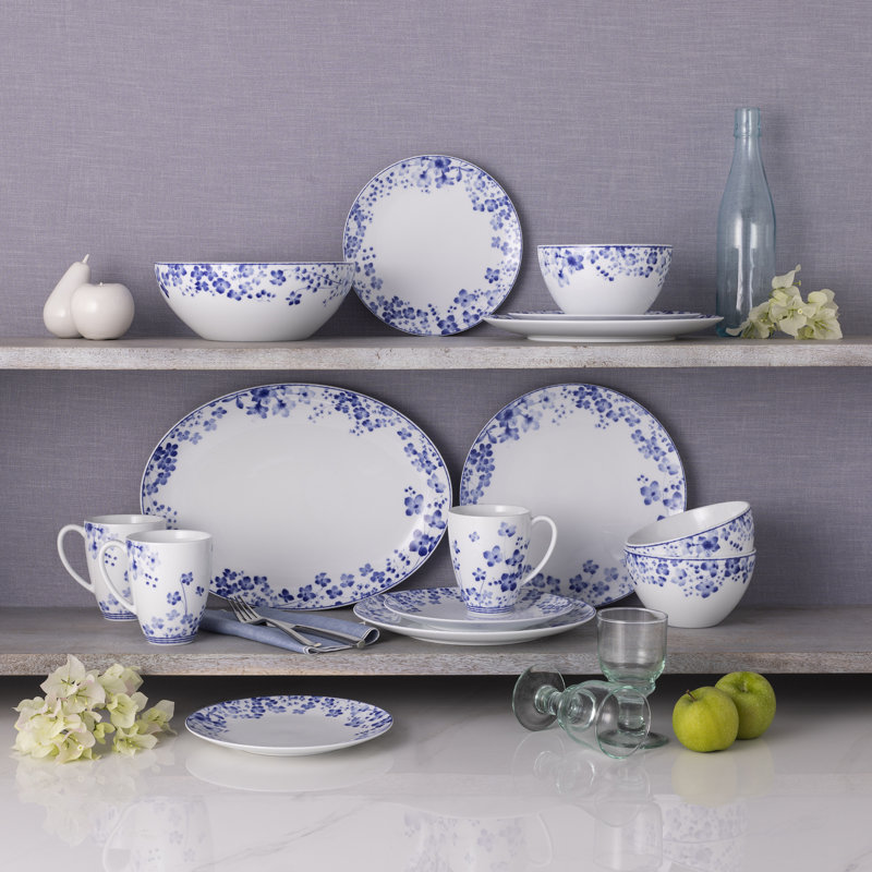 Blue and White Porcelain Floral 12-Piece Dinnerware Set