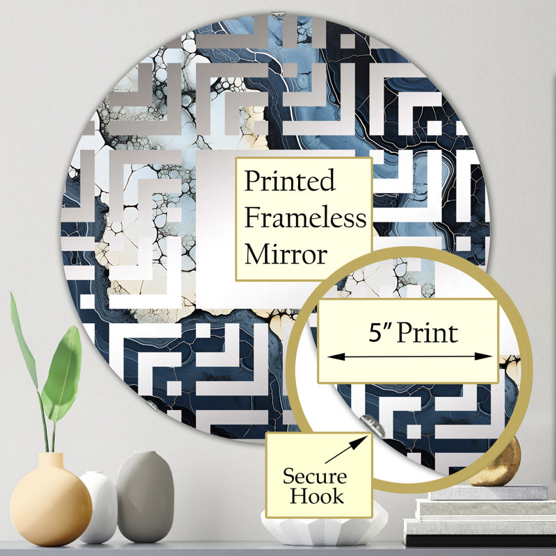 Blue Stone Geode Minimalisme - Miroir décoratif labyrinthe | Rond, 23,6 po x 23,6 po