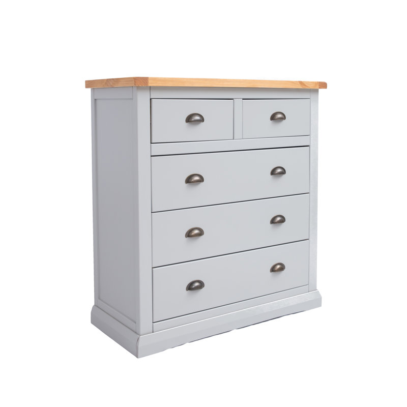 Salgado 90cm W 5 - Drawer Chest of Drawers, Grey/Antique Brass