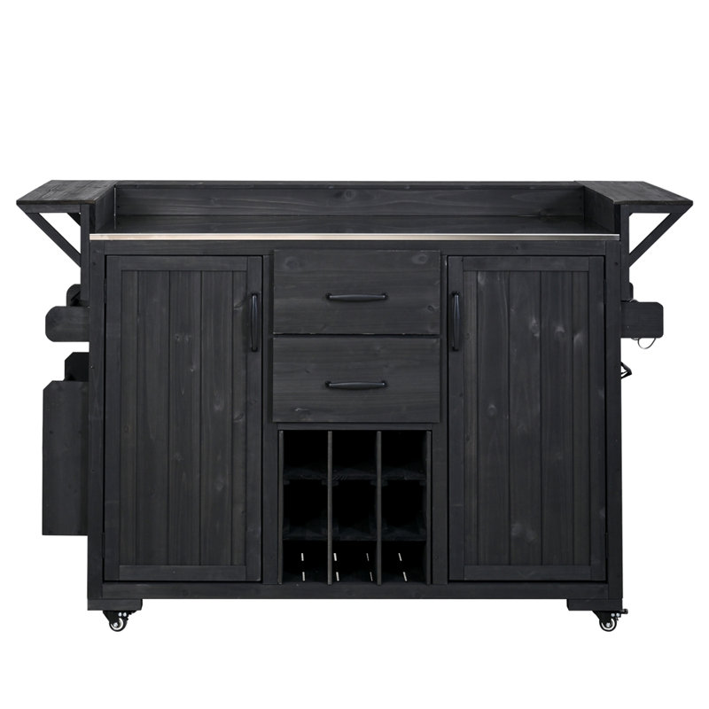 Modern 60.2''W Outdoor Kitchen Island with Wheels, Black