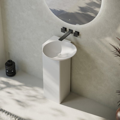 MonBlari 19" Solid Surface Bathroom Pedestal Sink Matte White